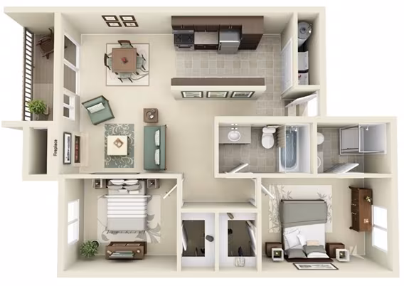2 Bed, 1 Bath A Upgraded 2A-A212 floor plan